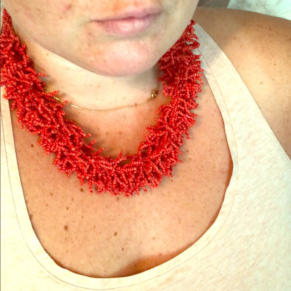 Hand beaded coral necklace